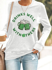 Women's St. Patrick's Day Drinks Well With Others Green Beer Print Casual Sweatshirt
