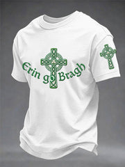 Men's Erin Go Bragh Celtic Knot Shamrock Cross Print Casual Tee