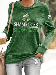 Women's Funny St. Patrick's Day Shamrocks And Shenanigans Print Casual Sweatshirt