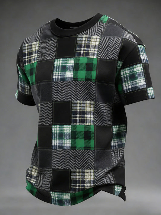 Men's St. Patrick's Day Tartan Patchwork Printed T-shirt