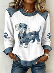 Women's Lovely Dachshund Pattern Denim Patchwork Art Sweatshirt