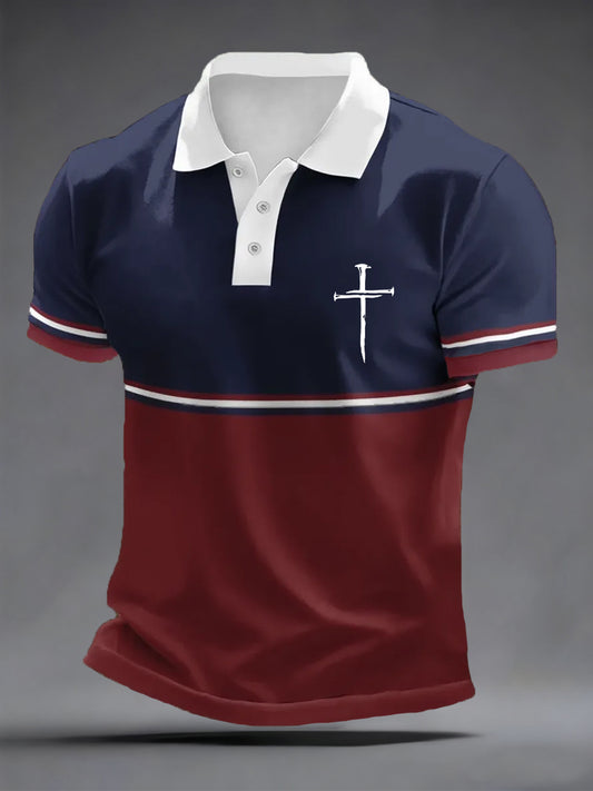 Men's Nail Cross Colorblock Print Casual Top