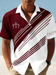 Men's Cross Faith Geometric Print Casual Short Sleeve Shirt