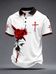 Men's Christian nail cross red rose faith tops
