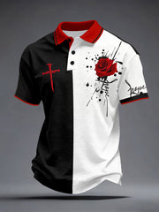 Men's Christian nail cross red rose faith tops