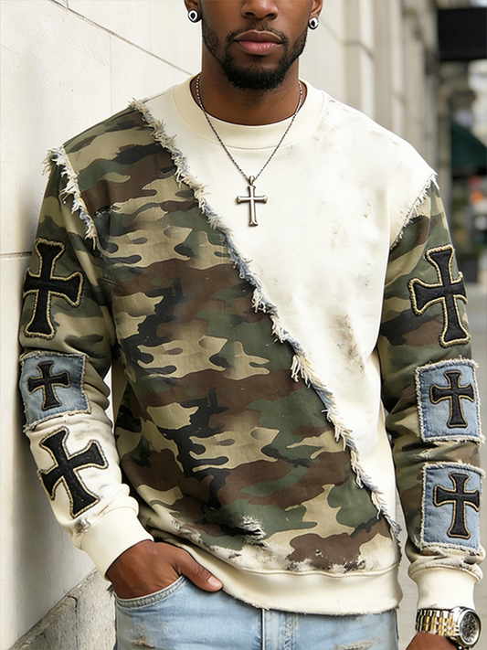 Men's Camouflage Cross Crew Neck Sweatshirt