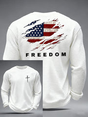 Men's Christian Freedom Cross Flag  Waffle Long Sleeve T-Shirt