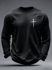 Men's Christian Freedom Cross Flag  Waffle Long Sleeve T-Shirt