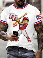 Men's Puerto Rico Baseball Print Casual Tee