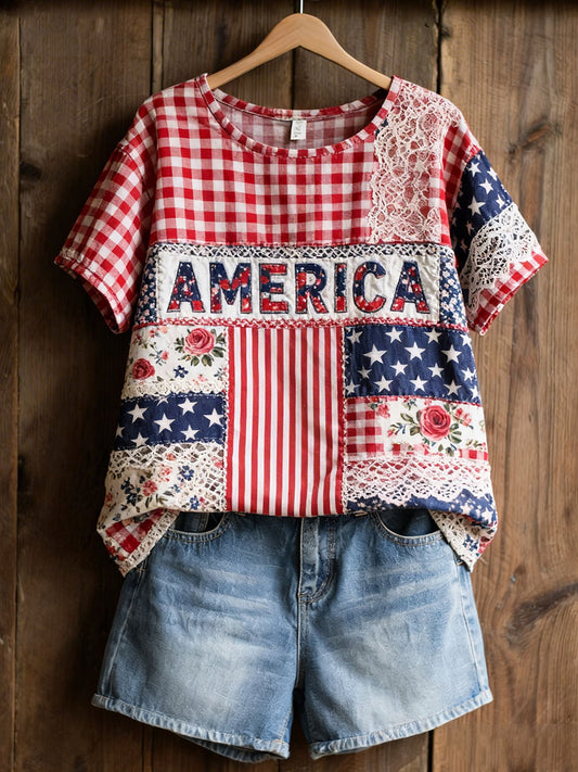 Women's Patchwork Floral Print Casual T-Shirt