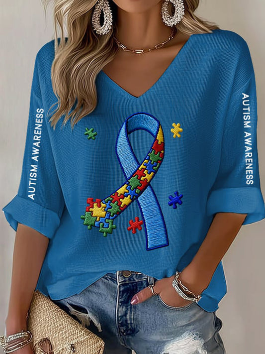 Women's Autism Awareness Print Waffle T-shirt