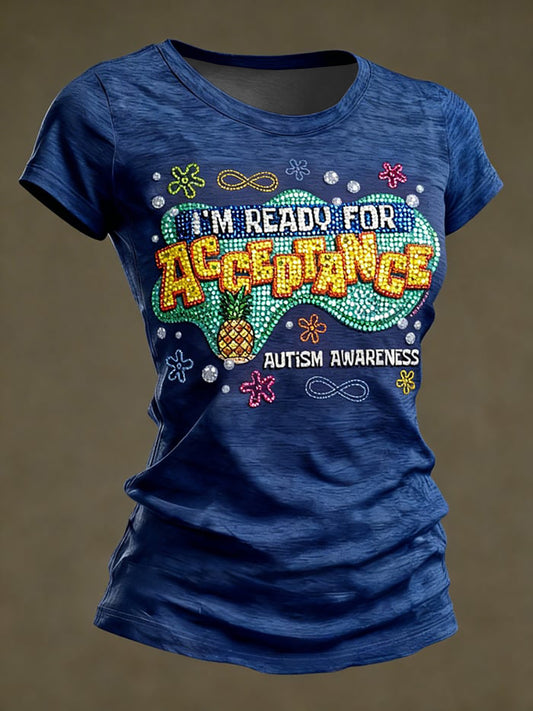 Women's Autism Awareness Print short-sleeved T-shirt