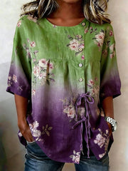 Women's Floral Buttoned Linen Blend Shirt