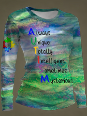 Women's Autism Awareness Round neck long sleeve T-shirt