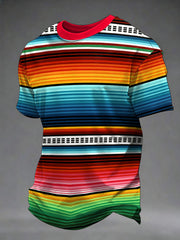 Men's Striped Artistic Print Casual T-Shirt
