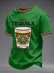 Men's Funny HELLO TEQUILA MY OLD FRIEND Cinco De Mayo Print Casual Tee