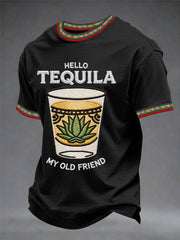 Men's Funny HELLO TEQUILA MY OLD FRIEND Cinco De Mayo Print Casual Tee