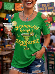 Women's Funny Mamacita Needs A Margarita Print Cinco de Mayo Casual Top