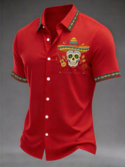Men's Viva La Fiesta! Skeleton Print Casual Short Sleeve Shirt