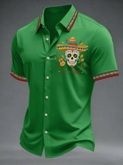 Men's Viva La Fiesta! Skeleton Print Casual Short Sleeve Shirt