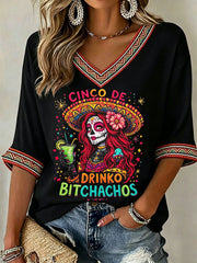 Women's Cinco de Mayo Print Casual T-Shirt