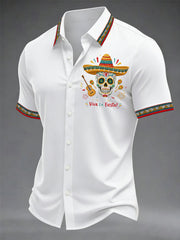 Men's Viva La Fiesta! Skeleton Print Casual Short Sleeve Shirt