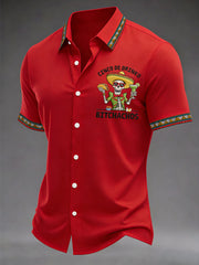 Men's Funny Cinco De Drinko Bitchachos Skeleton Print Casual Short Sleeve Shirt