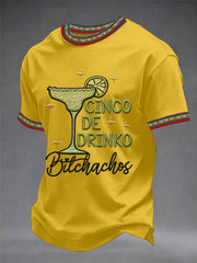 Men's Funny Cinco De Drinko Bitchachos Skeleton Print Casual Tee
