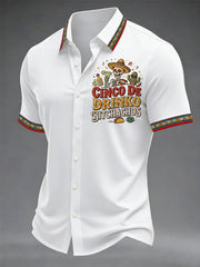 Men's Funny Cinco De Drinko Bitchachos Skeleton Print Casual Short Sleeve Shirt