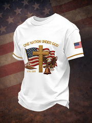 Men's One Nation Under God Embroidery Pattern T-Shirt