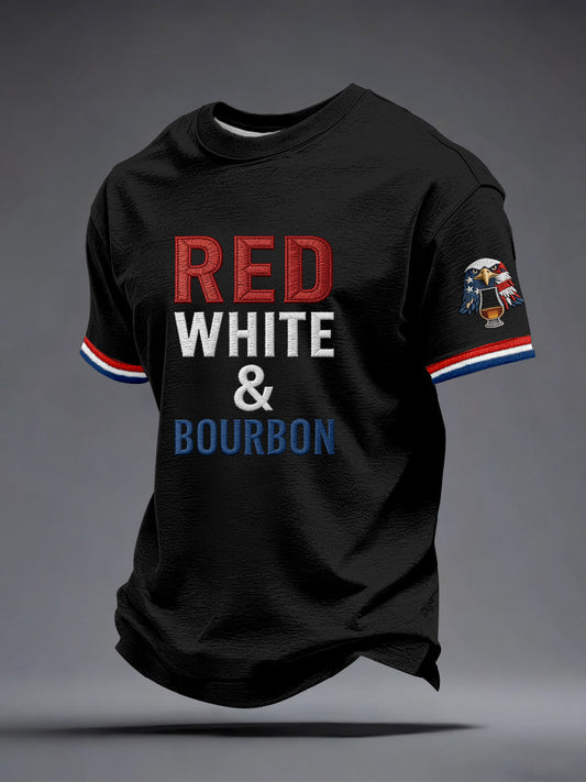 Men's Red White and Blue Embroidered Pattern T-Shirt