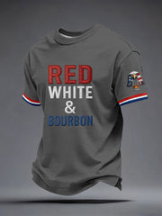 Men's Red White and Blue Embroidered Pattern T-Shirt