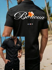 Men's Satin Puerto Rico Print Vacation Shirt