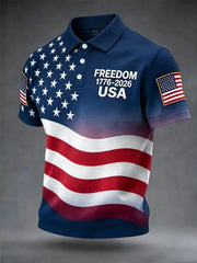 Men's Freedom 1776-2026 USA Flag Print Casual Independence Day Patriotic Polo