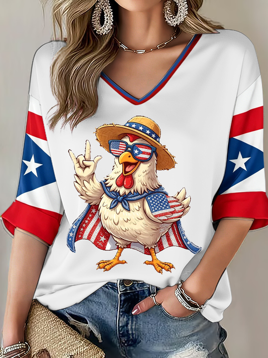 Women's Puerto Rico Printed Mid-length Sleeves V-Neck T-Shirt
