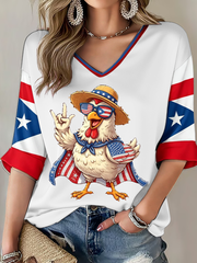 Women's Puerto Rico Printed Mid-length Sleeves V-Neck T-Shirt