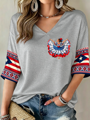 Women's Puerto Rico Printed Mid-length Sleeves V-Neck T-Shirt