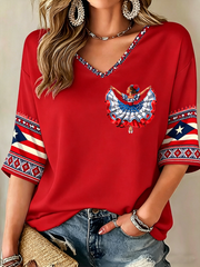 Women's Puerto Rico Printed Mid-length Sleeves V-Neck T-Shirt