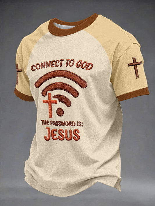 Men's "Connect To God,The Password IS Jesus" Print Casual T-shirt