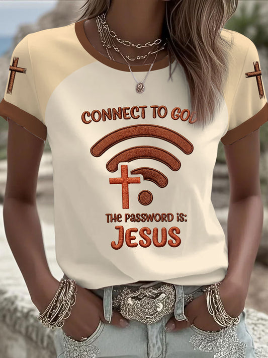 Women's "Connect To God,The Password IS Jesus" Print Casual T-shirt