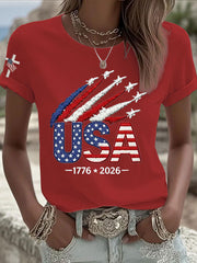 Women’s Usa Anniversary Flag Print Crew Neck Short Sleeve T-shirt