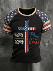 Men's Vintage Independence Day USA Flag Cross Print Short Sleeve T-shirt
