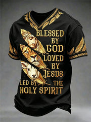 Men's Christian Print V-Neck Tee