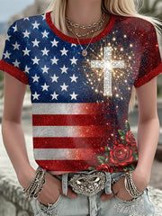 Women's America Floral Printed T-shirt