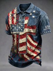 Men's Retro Independence Day Flag Pattern Casual Short Sleeve Top