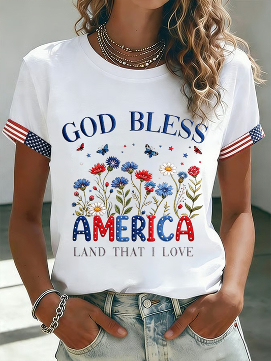 Women's God Bless America Short-sleeved T-shirt