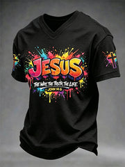 Men's Christian Jesus Cross Short Sleeve V-neck T-shirt