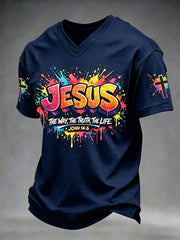 Men's Christian Jesus Cross Short Sleeve V-neck T-shirt