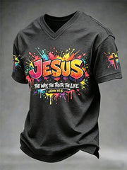 Men's Christian Jesus Cross Short Sleeve V-neck T-shirt