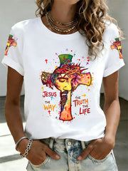 Women's Jesus The Way The Truth The Life Print Casual Tee